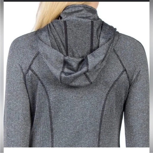 Mondetta Gray Black Herringbone Long   Running Workout Hood Jacket Small EUC - Picture 2 of 8